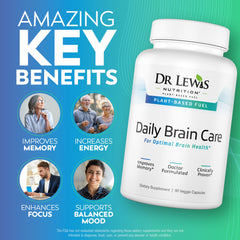 Close-up of Dr Lewis capsules highlighting caffeine-free brain support.