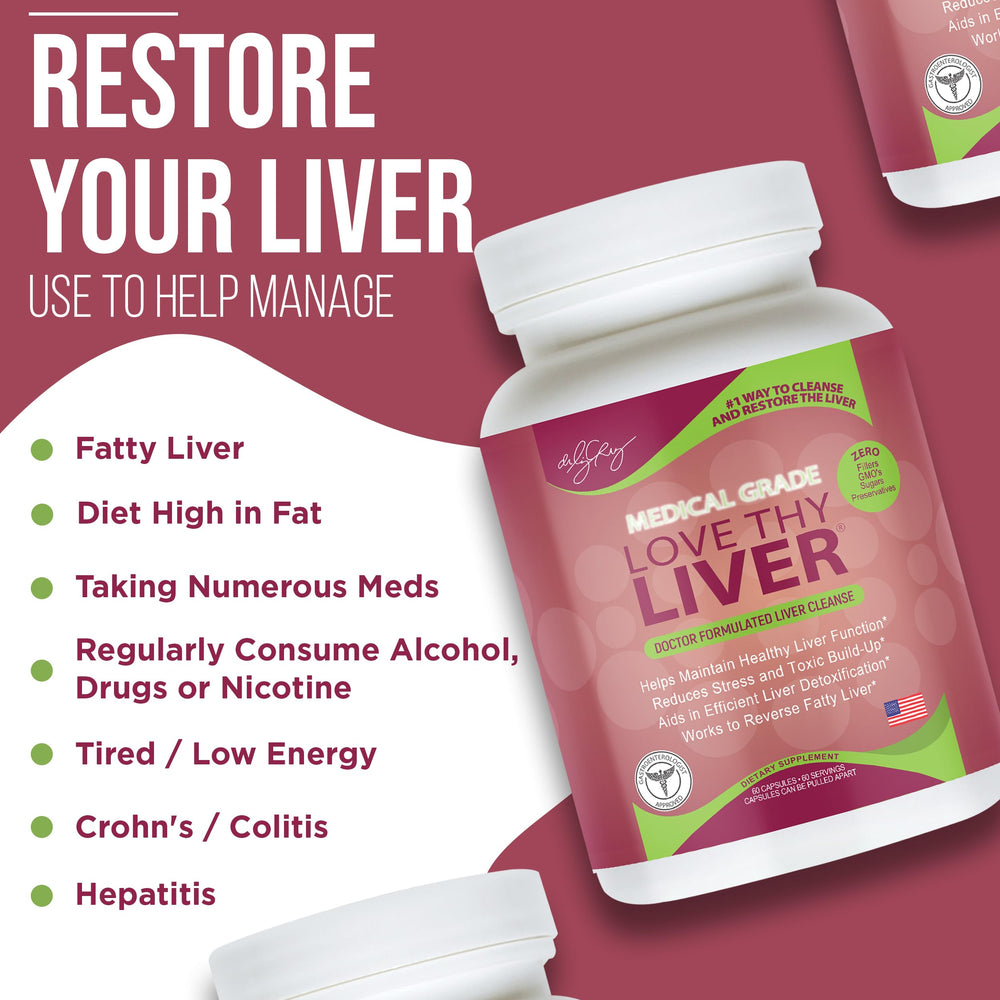 Love Thy Liver capsules on counter, suggesting convenient daily detox support.