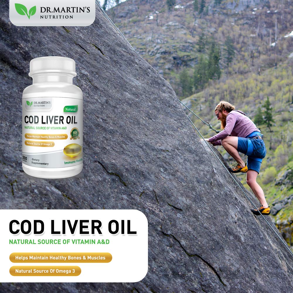 Third-party testing seal visible on DR. MARTIN'S COD Liver Oil package.