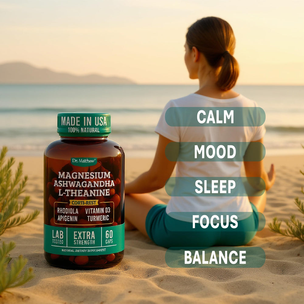 CortiRest capsules close-up suggesting daily cortisol balance.