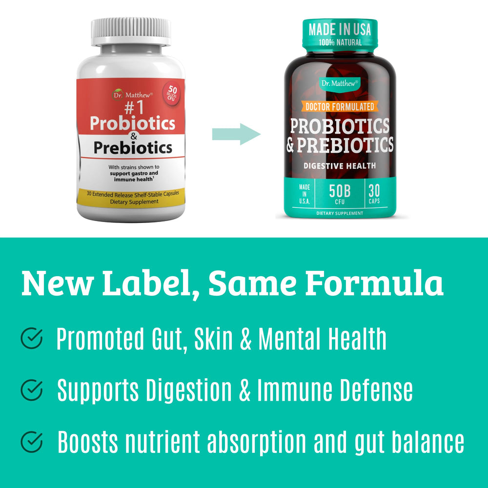Dr. Matthew travel-pack bottle supports gut health on the go.