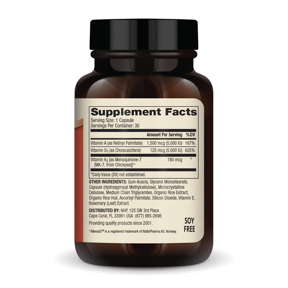 Dr. Mercola ADK bottle label close-up highlighting MK-7 K2 and A/D3 details