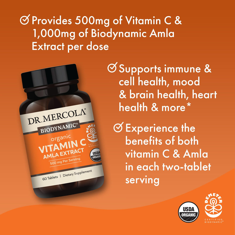 Dr. Mercola Biodynamic amla packaging scene placed on a clean shelf