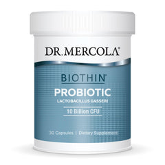 Dr Mercola Biothin Probiotic bottle showing label for daily digestive support
