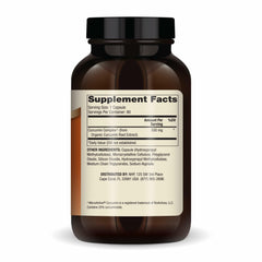 Dr Mercola Curcumin Advanced capsules close-up showing 500 mg and curcuminoids