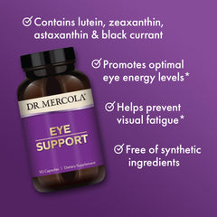 Dr. Mercola Eye Support packaging box highlighting non-GMO and gluten-free