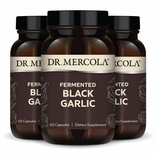 Dr. Mercola Fermented Black Garlic bottle for daily immune support.
