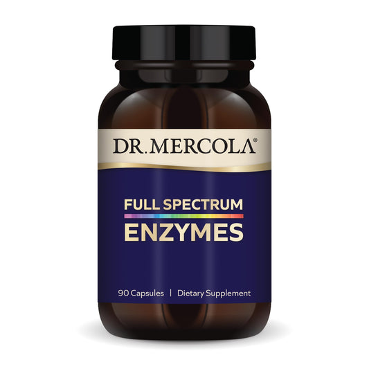 Dr. Mercola Full Spectrum Enzymes bottle ready for daily digestive support.