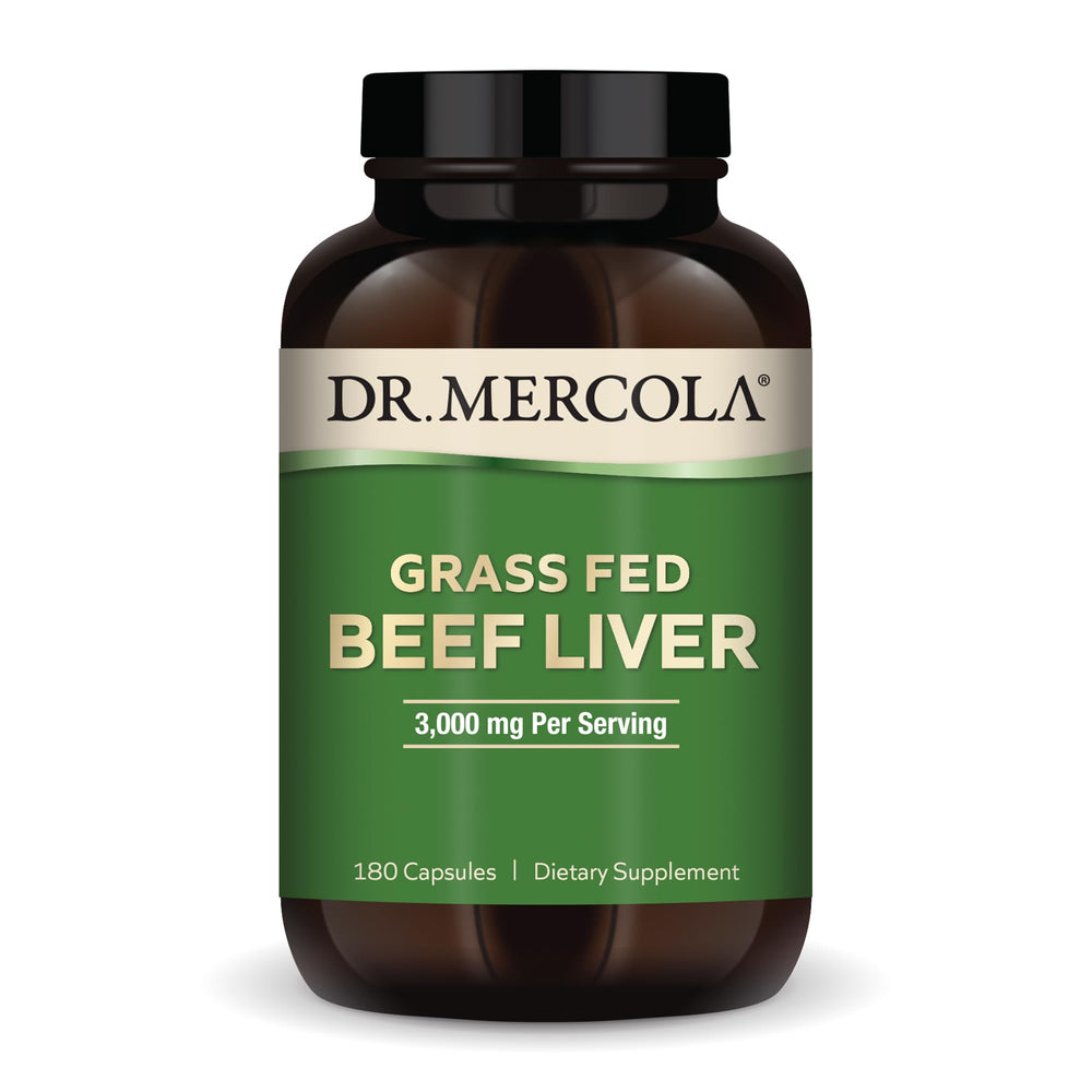 Dr. Mercola Grass-Fed Beef Liver bottle for convenient daily supplementation