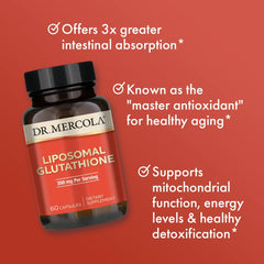 Back label of Dr. Mercola Liposomal Glutathione with allergen-free claim visible