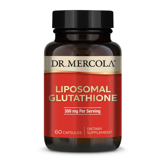 Dr. Mercola Liposomal Glutathione bottle highlighting enhanced absorption for better uptake
