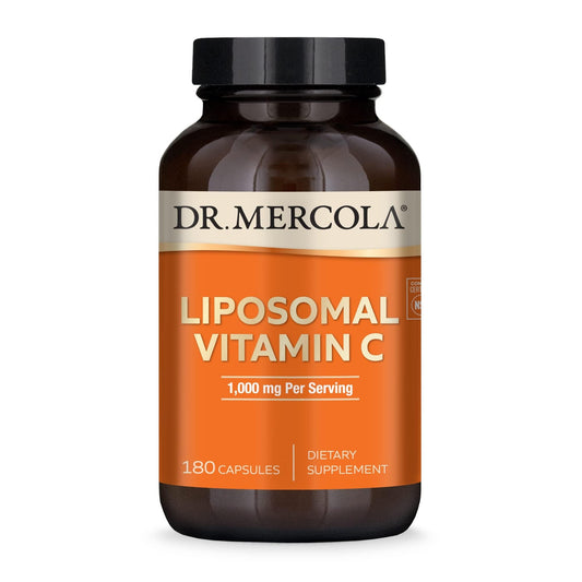 Dr. Mercola Liposomal Vitamin C bottle highlighting 1,000 mg for immune support.