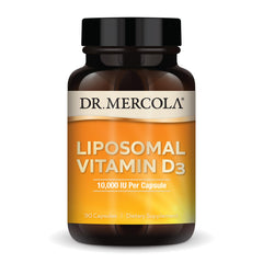 Dr. Mercola Liposomal Vitamin D3 bottle front view supports daily wellness with high-potency D3.
