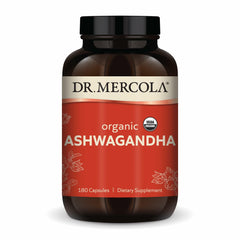 Dr. Mercola Organic Ashwagandha bottle showing 800 mg serving for daily balance
