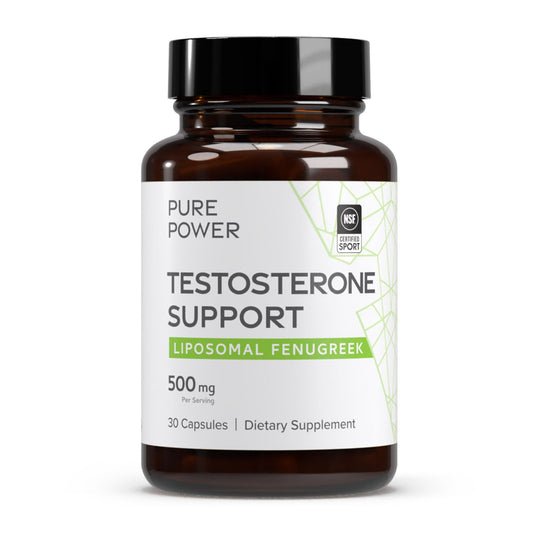 Dr. Mercola Pure Power bottle label highlighting 30-day fenugreek formula for daily vitality.