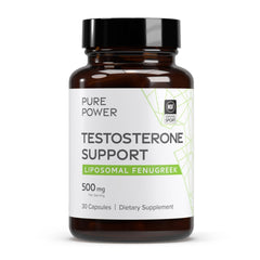 Dr. Mercola Pure Power bottle label highlighting 30-day fenugreek formula for daily vitality.