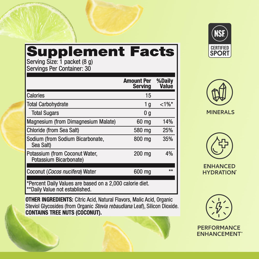 Dr. Mercola Pure Power Electrolytes Lemon Lime in a glass with water for hydration