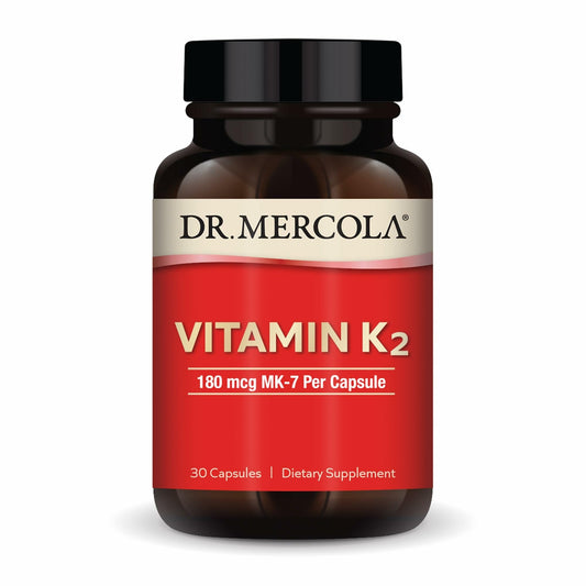 Dr. Mercola Vitamin K2-180mcg bottle front for bone and heart support.
