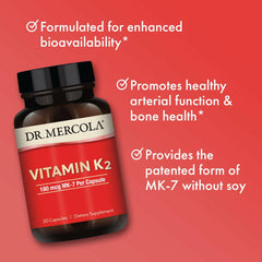 Detail of Dr. Mercola Vitamin K2-180mcg label showing MenaQ7.