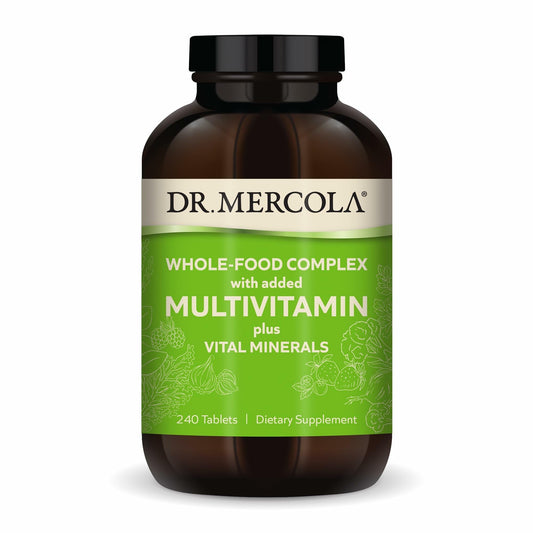 Dr. Mercola Whole Food Multivitamin bottle front view supports daily nutrition with broad mineral coverage.