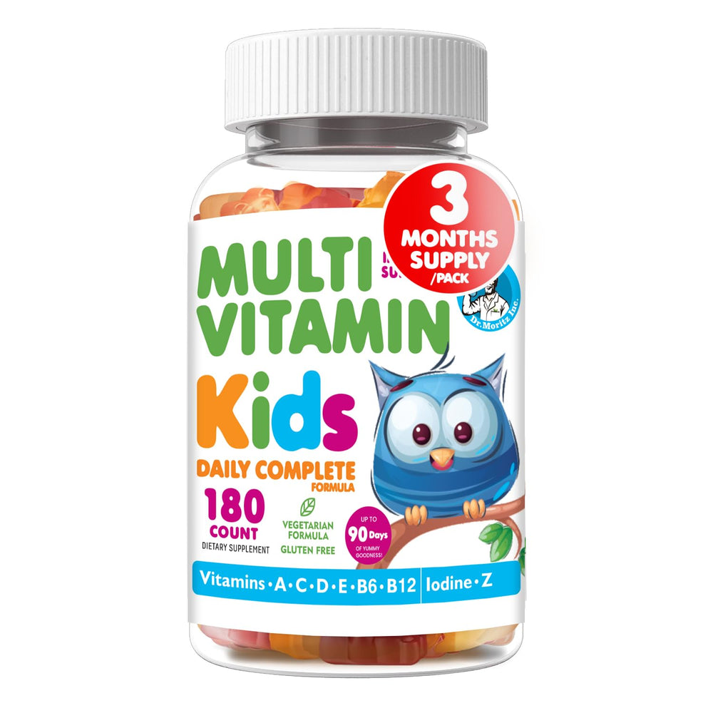 DR. MORITZ Kids Multivitamin Gummies bottle cherry flavor supports daily nutrition.