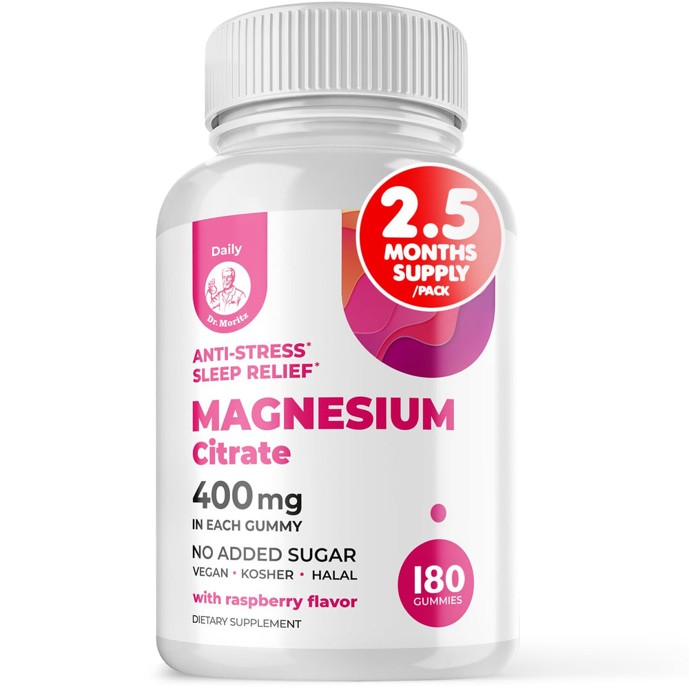 DR. MORITZ magnesium gummies raspberry flavor bottle for an evening routine