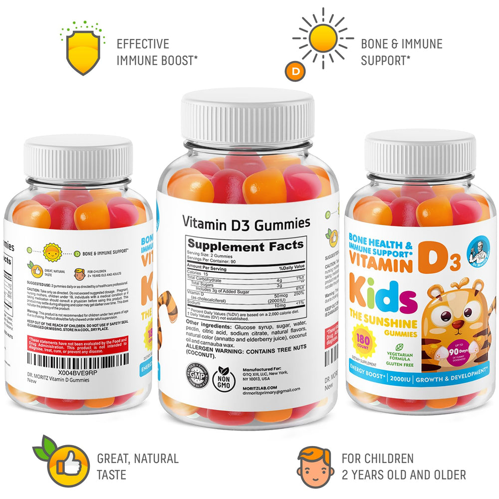 DR. MORITZ vitamin D gummies fruit flavors mango peach strawberry appealing to kids