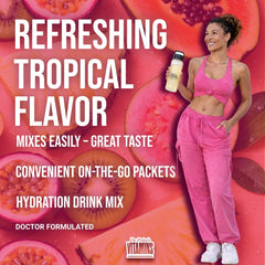 Dr. Price’s Electrolytes Tropical on kitchen counter for daily hydration.