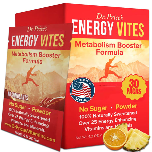 Dr Price's Energy Powder packets box front for daily on the go energy