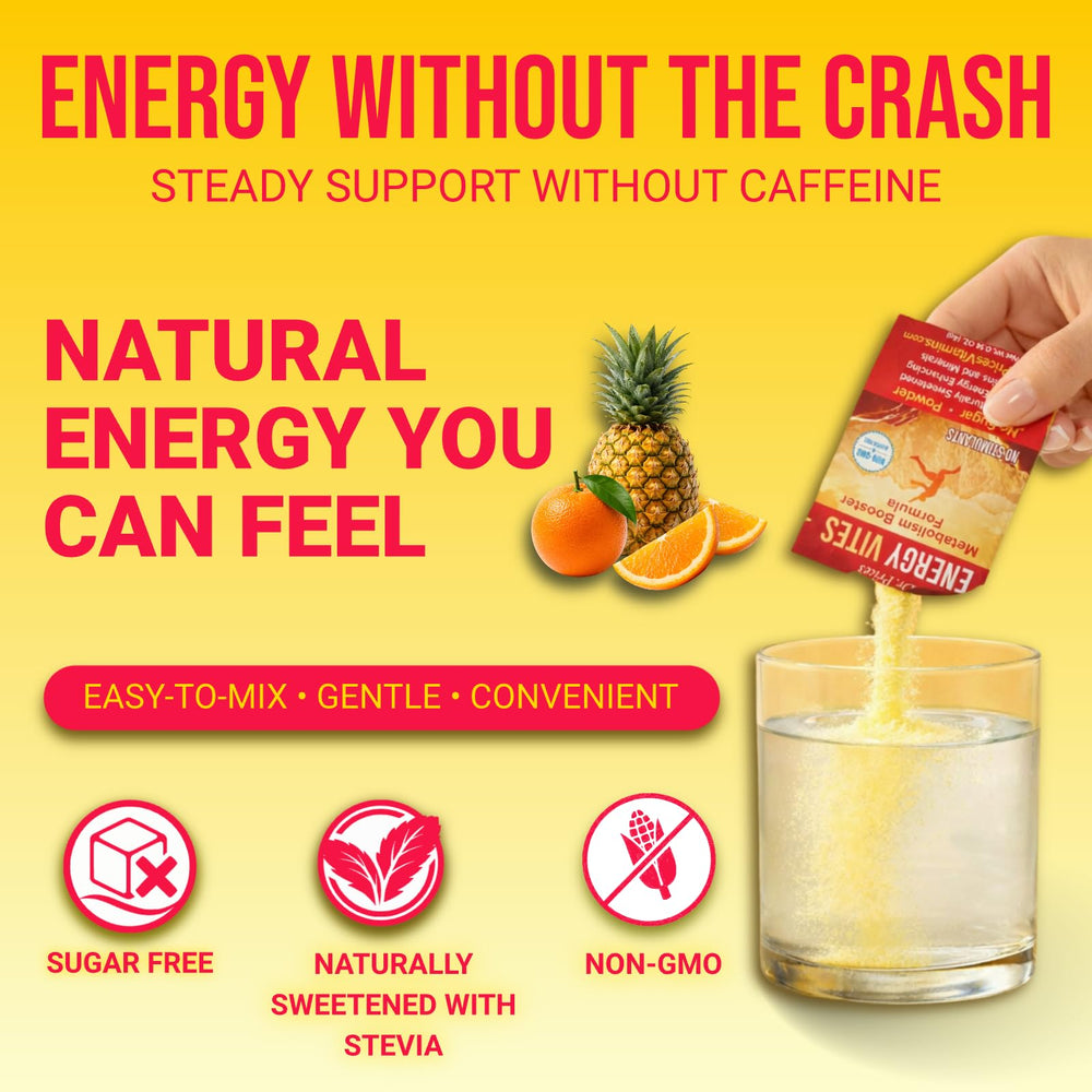 Close-up of Dr Price's Energy Powder stick packet for convenient travel