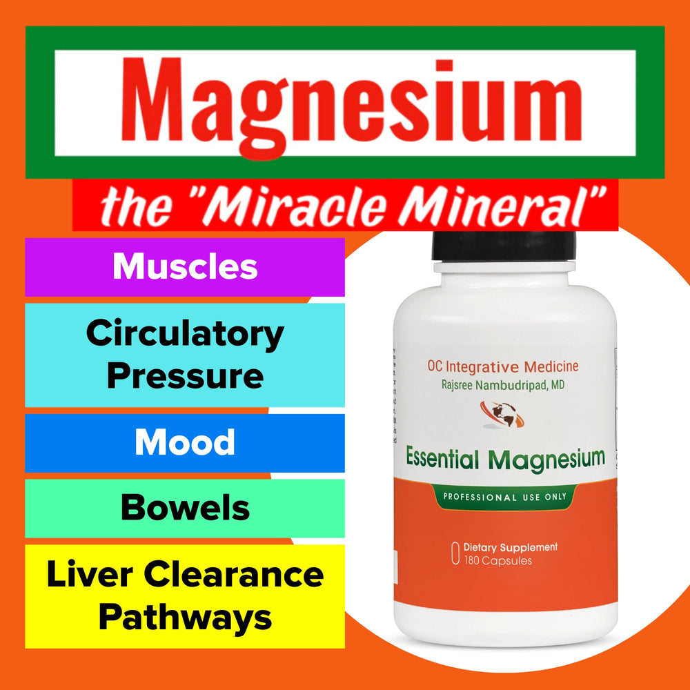 Dr. Rajsree Essential Magnesium bottle label highlights key product details.