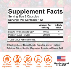 Dr. Rajsree Betaine Pepsin capsules ready for post‑meal protein digestion support.