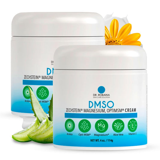 Dr. Robaina DMSO Cream bottle close-up shows pure formula for daily skin comfort
