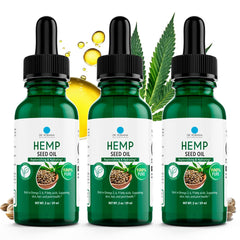 Dr. Robaina hemp seed oil bottle shown for pure, non-greasy hydration.