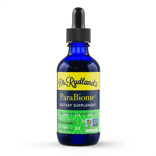 Dr. Rydland's ParaBiome advanced cleanse bottle showcasing digestive support.