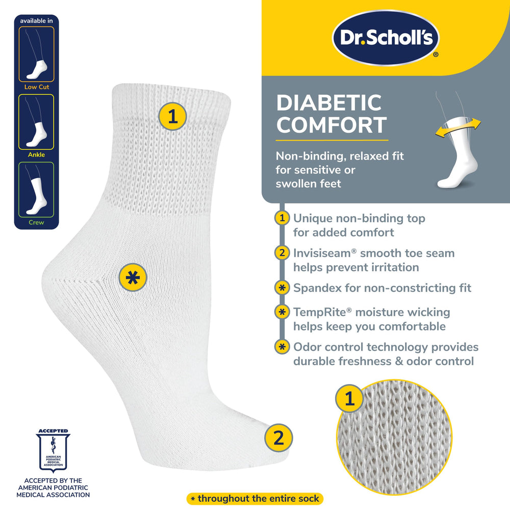 Dr. Scholl's diabetes circulator sock with moisture management for dry feet.