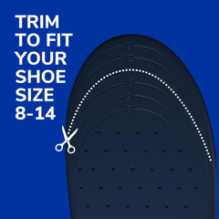 Dr. Scholl's insole distributes foot pressure to reduce fatigue.