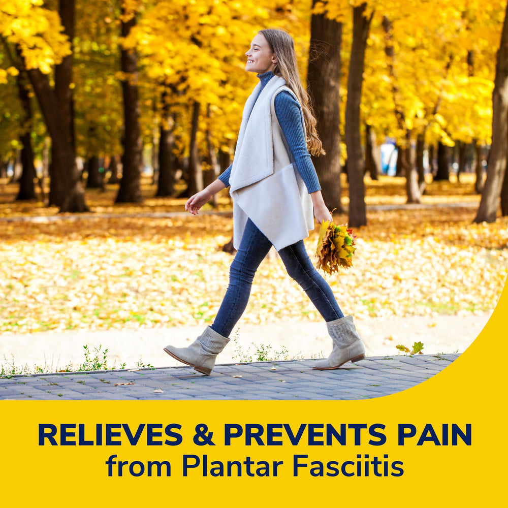 Dr. Scholl’s plantar fasciitis relief insoles ease morning pain during first steps.