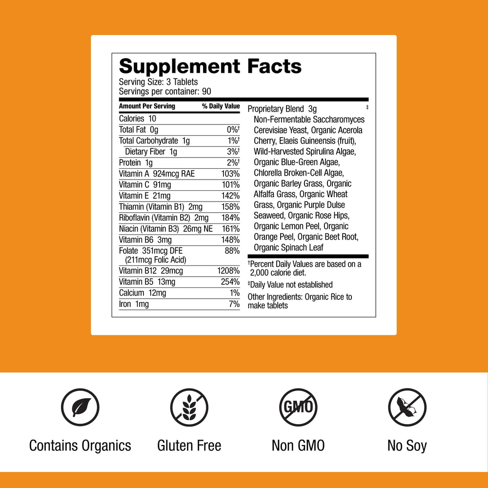 Dr. Schulze's SuperFood 100 ingredients label highlights plant-based nutrition