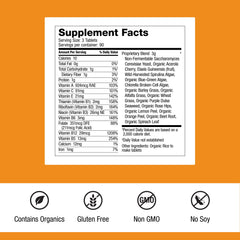 Dr. Schulze's SuperFood 100 ingredients label highlights plant-based nutrition