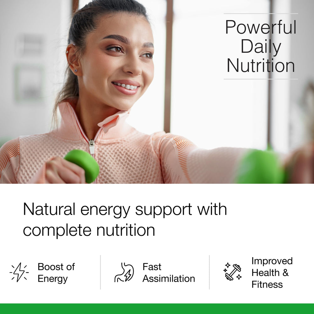 Dr. Schulze's SuperFood Plus label closeup highlights vegan, gluten-free ingredients.