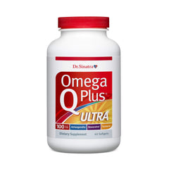Dr. Sinatra Omega Q Plus Ultra bottle front promotes daily heart and brain support.