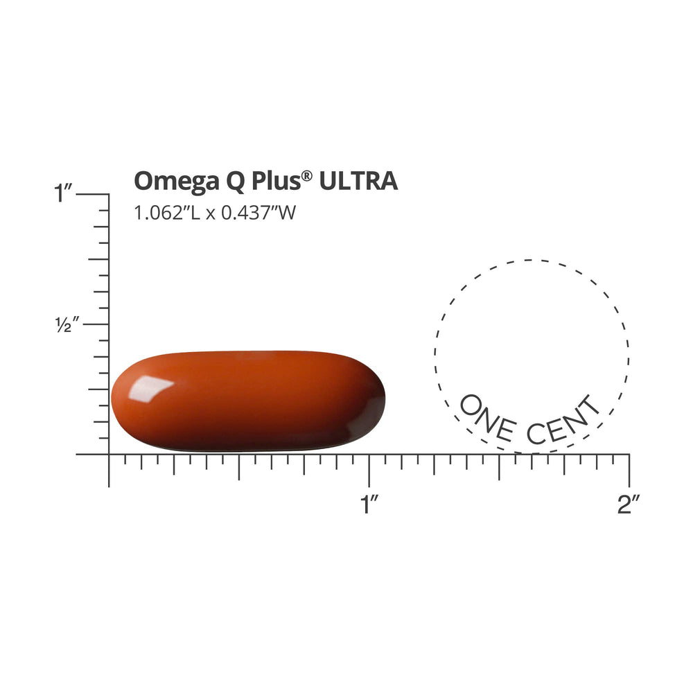Dr. Sinatra Omega Q Plus Ultra bottle pour demonstrates an easy two-softgel daily routine.