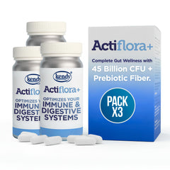 Dr. T Kendy Actiflora bottle label shows the probiotic blend for daily gut health.