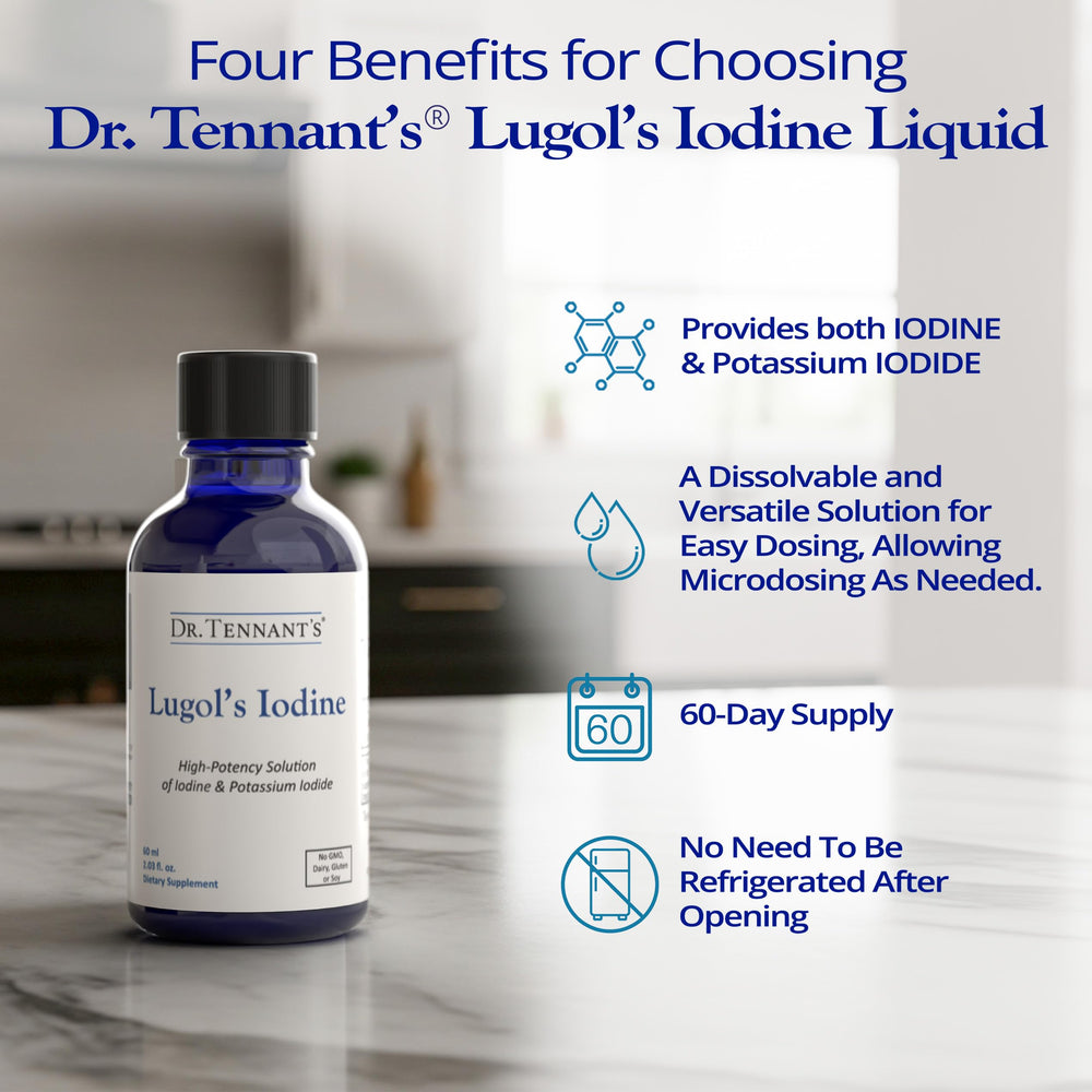 Bottle on shelf featuring Dr. Tennant's iodine drops