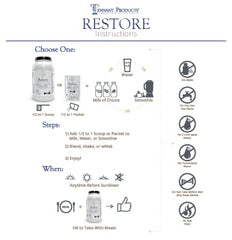Dr. Tennant's Restore Vanilla ingredients panel showing 50+ nutrients