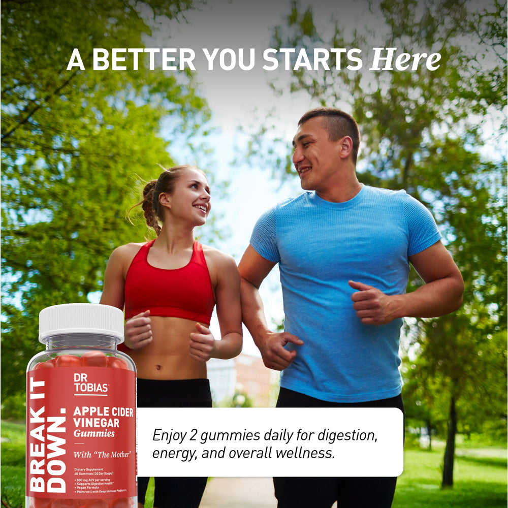 Dr. Tobias Apple Cider Vinegar Gummies packaging highlighting key benefits.