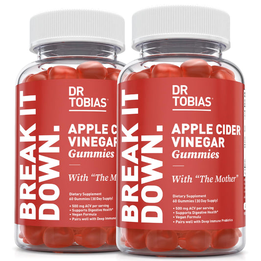 Dr. Tobias Apple Cider Vinegar Gummies bottle with The Mother for daily digestive support.