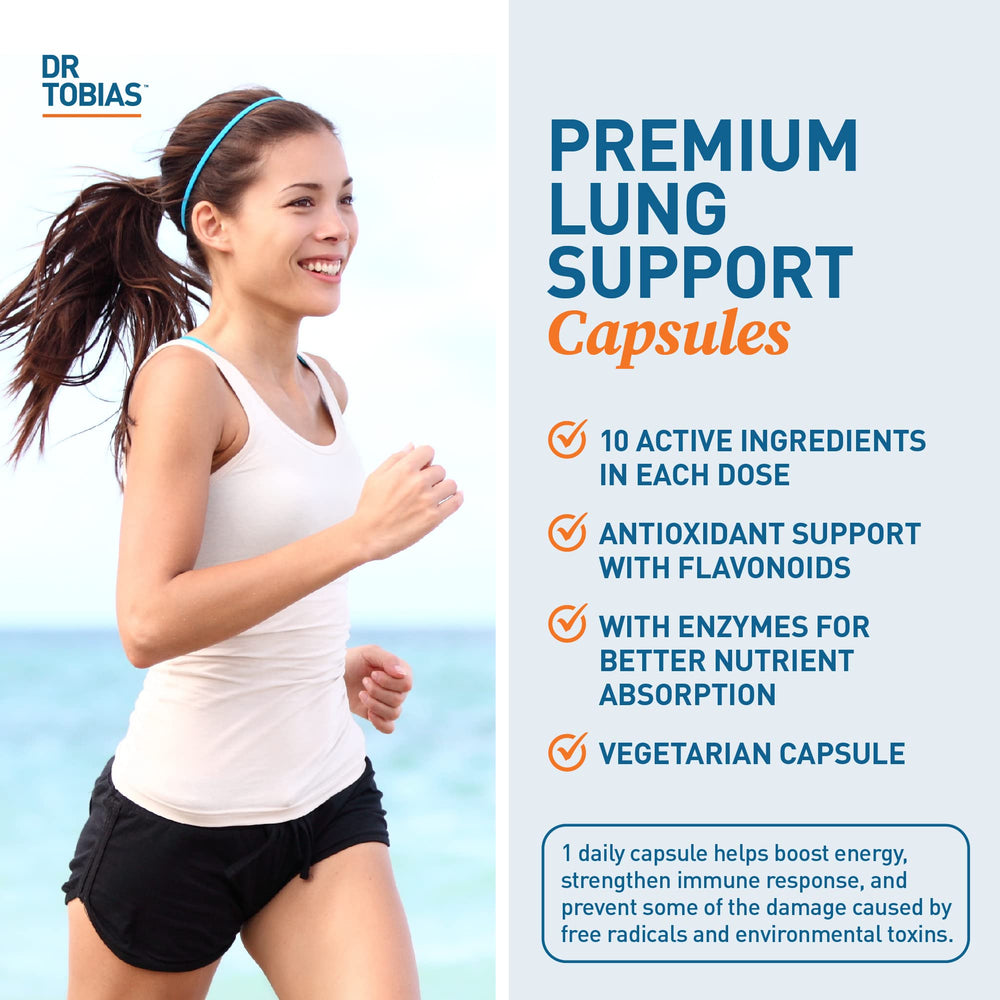 Athlete holding Dr. Tobias Lung Health capsules for on the go support