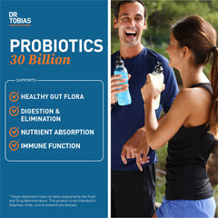 Dr. Tobias Probiotics 30 Billion shelf-stable packaging highlights convenience and no refrigeration.